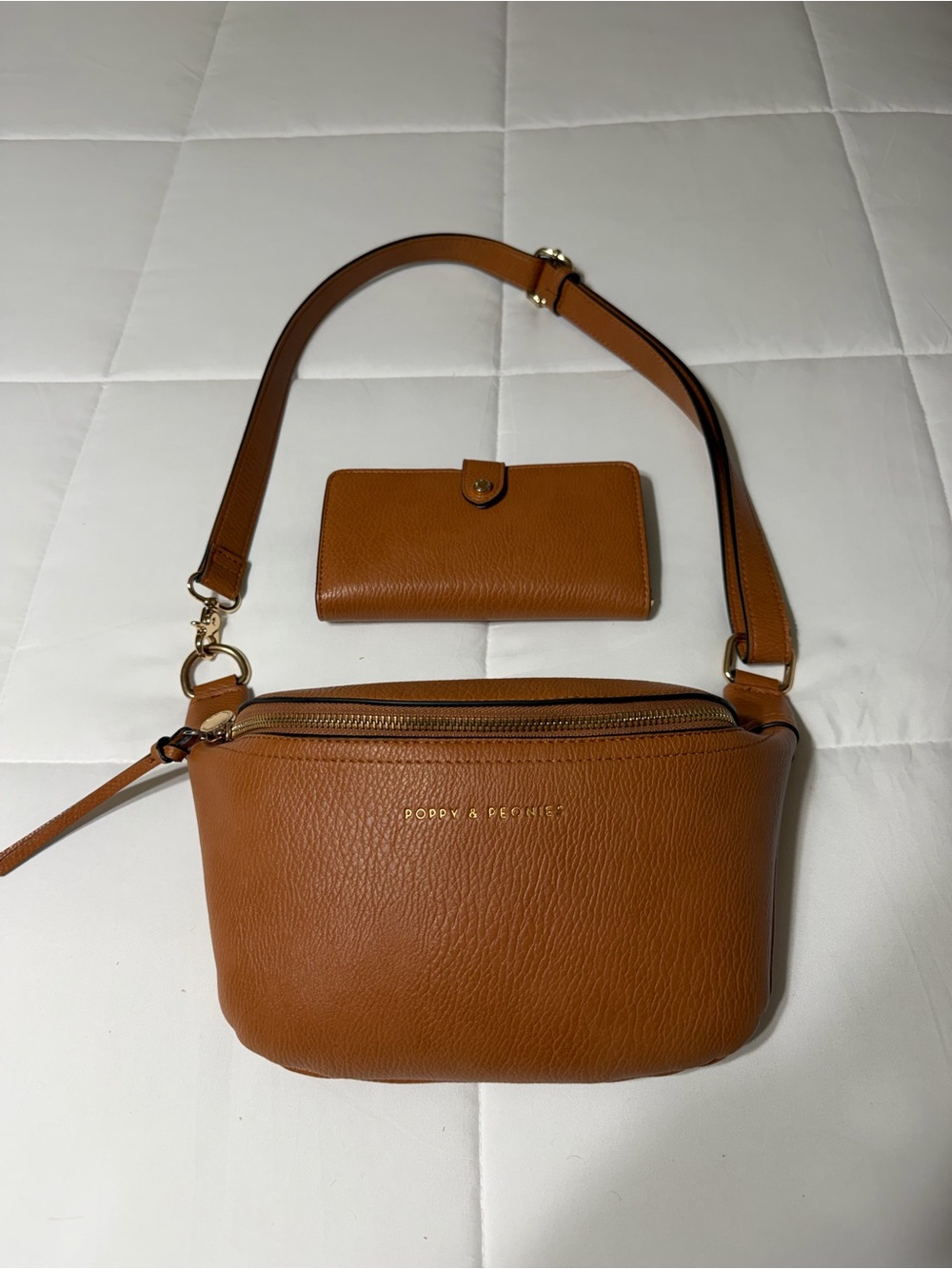 Poppy & Peonies Tan Leather Crossbody Belt BAG ONLY